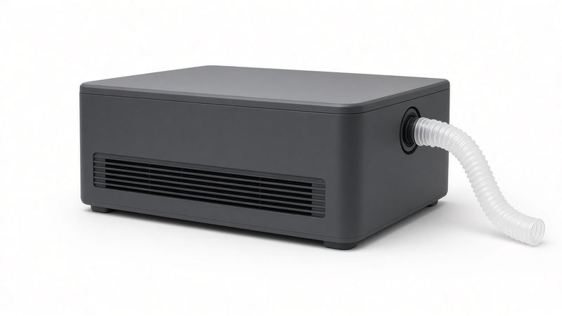 Low-profile crawl space and basement dehumidifier with drain hose